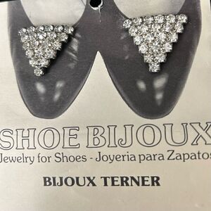 NWT Vintage Bijoux Terner Rhinestone Shoe Clips Triangle Shape Clear Crystal